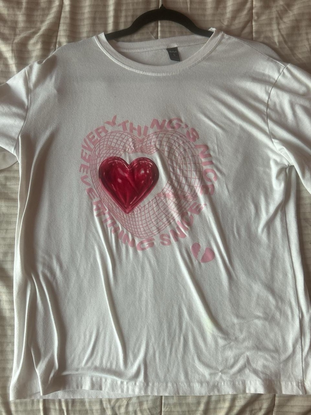 Women White T-Shirt with Pink & Red Heart Graphic